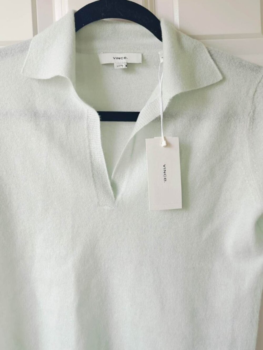 New Vince Cashmere-Silk Short-Sleeve Polo Sweater - Picture 5 of 6
